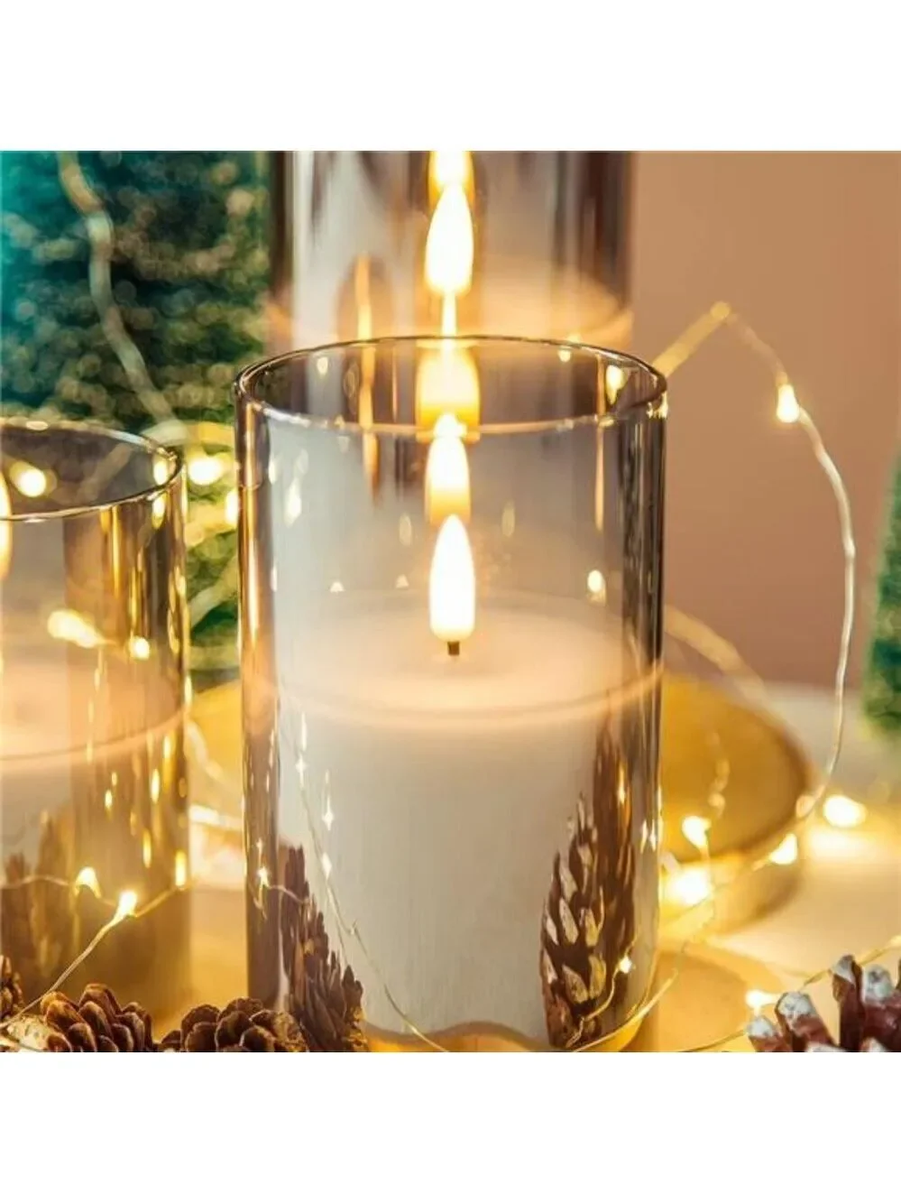 Eywamage Grey Flameless LED Candles Set Remote Pillar Battery Operated Decor